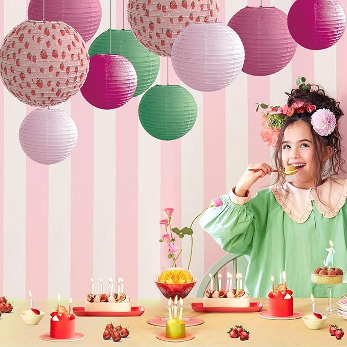 Paper Lanterns Pink Strawberry Girls Party Decor Hanging Chinese Lantern - Image 2