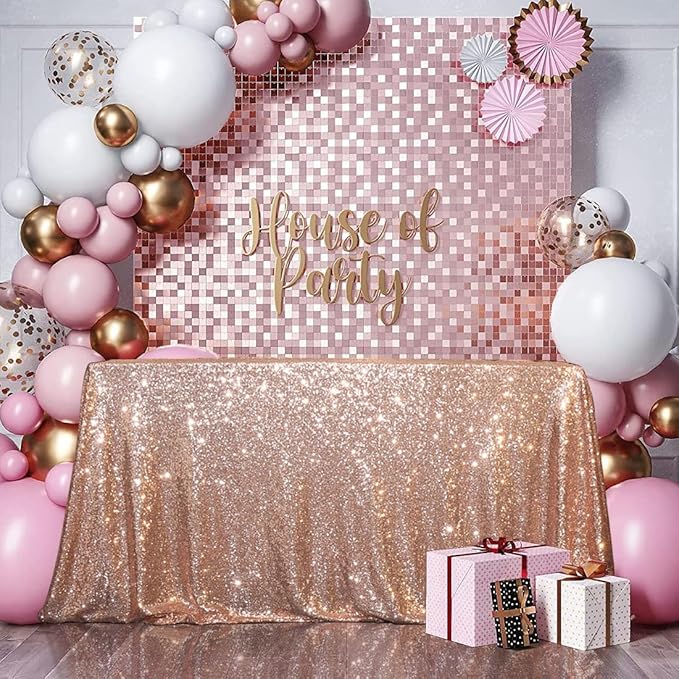 SquarePie Sequin Tablecloth 50 x 72 Inch Rose Gold Sparkly Table Cloth - Image 4
