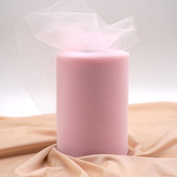 Light Pink Tulle Fabric Roll 6 Inch X 300 FT Matte Tulle Ribbon Netting Mesh - Image 3
