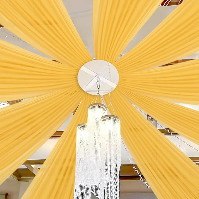 DUOBAO Chiffon Ceiling Drapes 20FT 6 Panels Gold Sheer Wedding Backdrop Curtains - Image 2