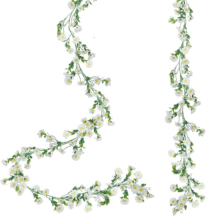 2 Pack White Flower Garland Artificial Daisy Silk Wildflower Hanging Flowers by HOENLE
