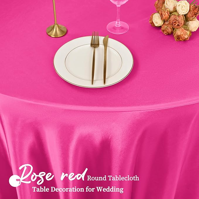 fani 12 Pack 120 Inch Hot Pink Satin Tablecloth - Image 6