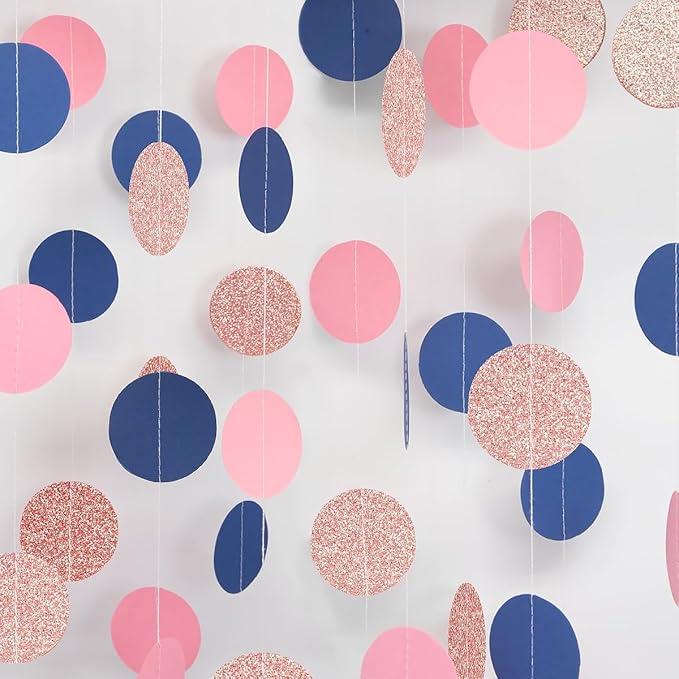 Rose-Gold Navy-Blue Pink Party Decorations – 52ft Paper Garland Gender Reveal by HongTongTong