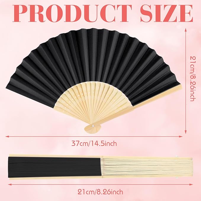 48 Pieces Black Hand Held Bamboo Folding Fans Paper Fans Handheld - Image 2