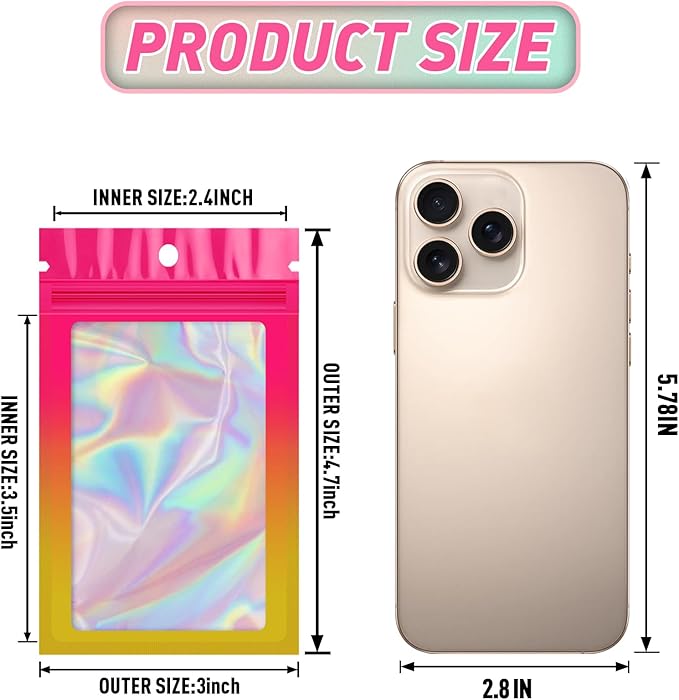 Funfery 100 Pack Gradient Holographic Bags, Resealable Bags - Image 2