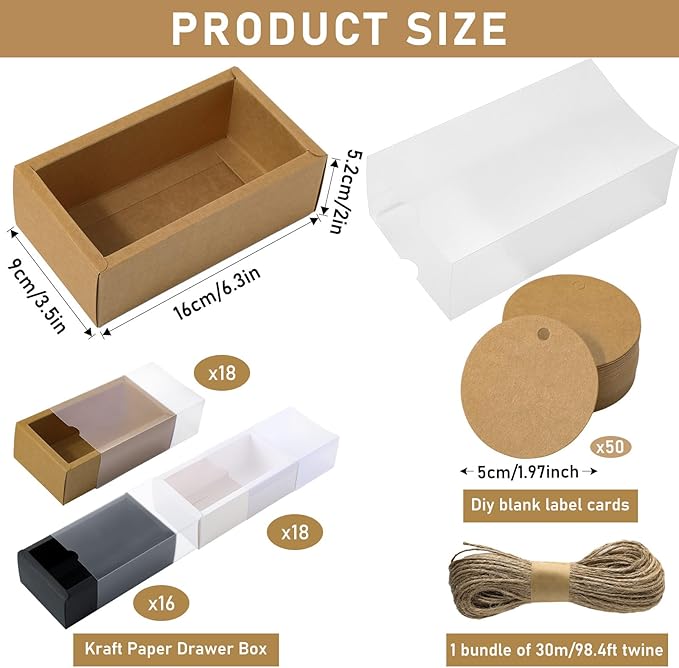 Roowest 50 Sets Kraft Soap Boxes Rectangle Packaging Box - Image 2