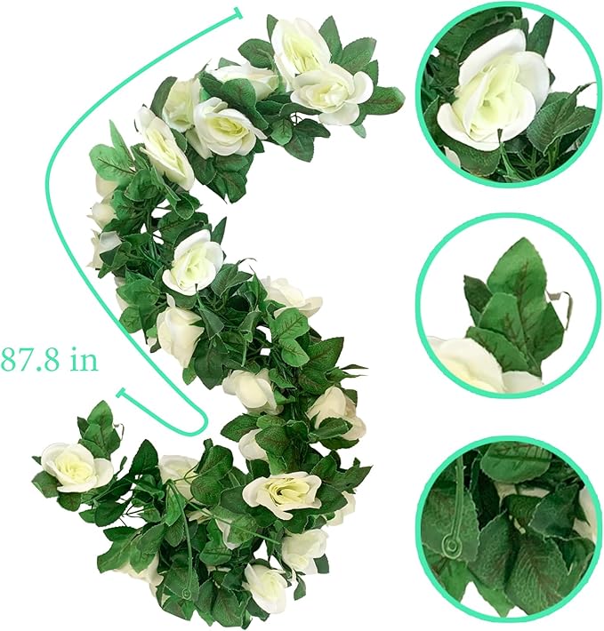 4 Pack Artificial Rose Vine Garland Fake Roses Flowers Plants Vines Hanging - Image 2