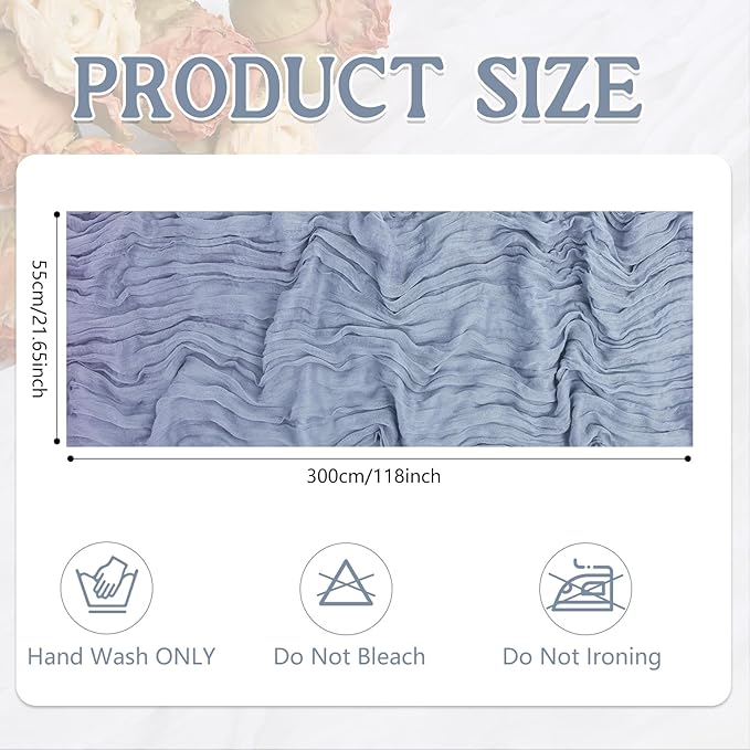 12 Pack Dusty Blue Cheesecloth Table Runner 20 x 120 inch Gauze 10FT Semi Sheer - Image 2