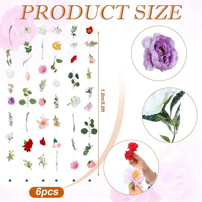 XunYee 6 Pcs 35.4 ft Flower Garlands Hanging Wildflower Backdrop Decoration - Image 2