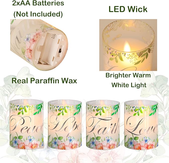 Silverstro Christmas Flameless Candles Glass Flickering Real Wax Floral LED - Image 6