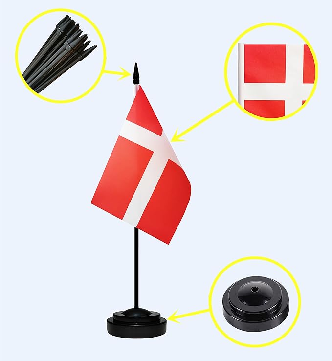 Denmark Danish Dane Deluxe Desk Flag Set Small Mini Miniature Denmark Danish - Image 2