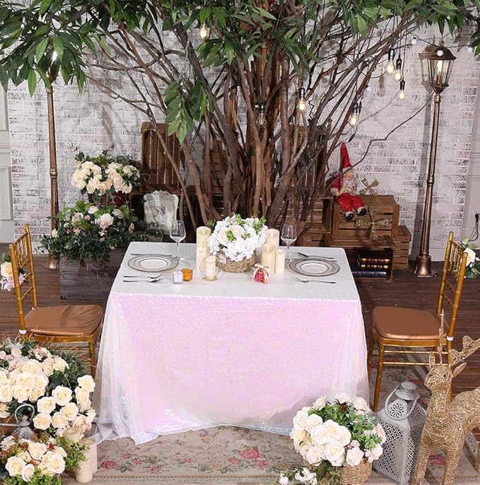 SquarePie Sequin Tablecloth 50 x 72 Inch Iridescent Sparkly Table Linen - Image 3