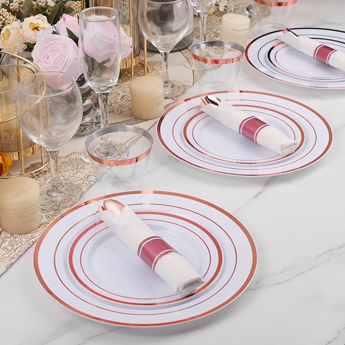 BESTVIP 100 Pack Pre Rolled Rose Gold Plastic Silverware Set, Disposable - Image 7