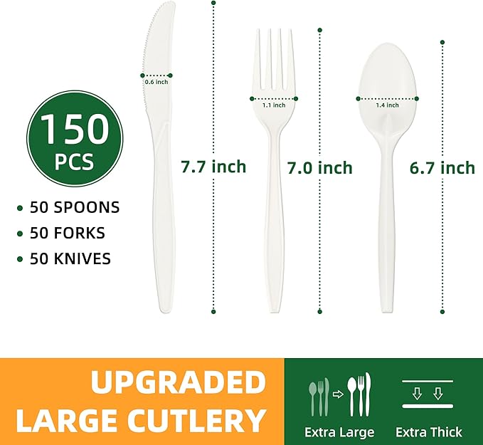 100% Compostable Cutlery Set, Ivory White - Image 2