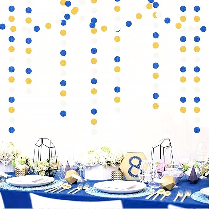 Navy-Blue White-Gold Birthday Party-Decorations Streamers - 52FT Graduation - Image 5