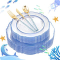 Liacere 150PCS Clear and Blue Plastic Plates-Clear and Blue Disposable Plates by Liacere