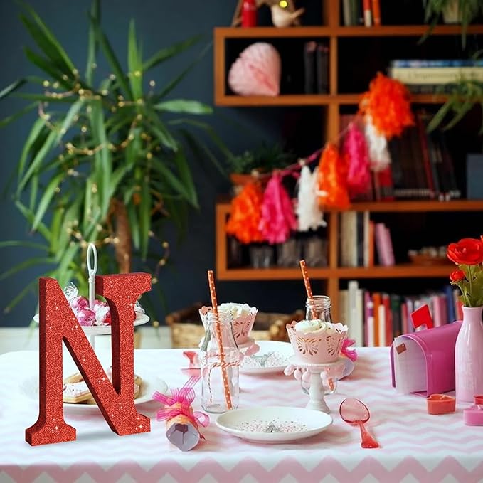 TONIFUL 8 Inch Red Glitter Letter N Table Centerpiece A-Z Red Birthday Party - Image 4