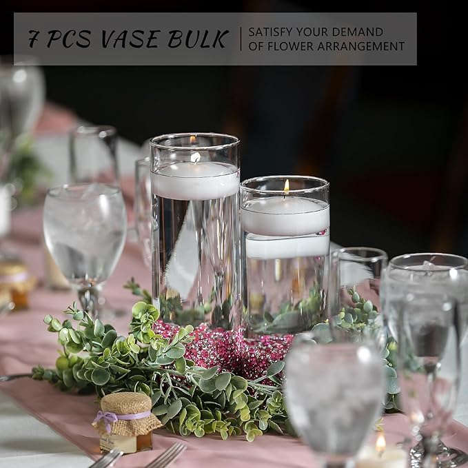 7Pcs Glass Cylinder Vase for Centerpieces Clear Glass Flower Vases Bulk - Image 4