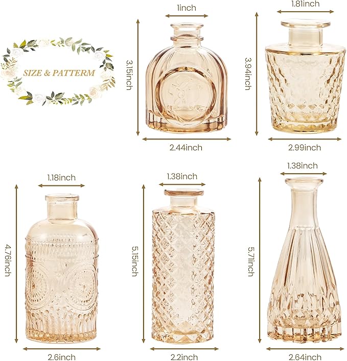 Amber Glass Bud Vases Set of 5, Small Clear Vases in Bulk - Image 6