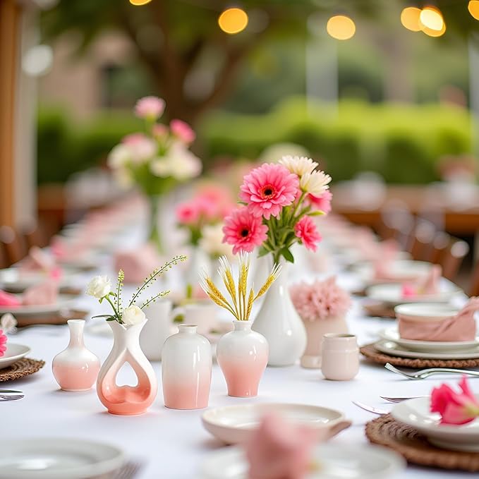 Small Ceramic Vases Decorative 4pcs Pink-White Modern Farmhouse Vase Pottery - Image 5