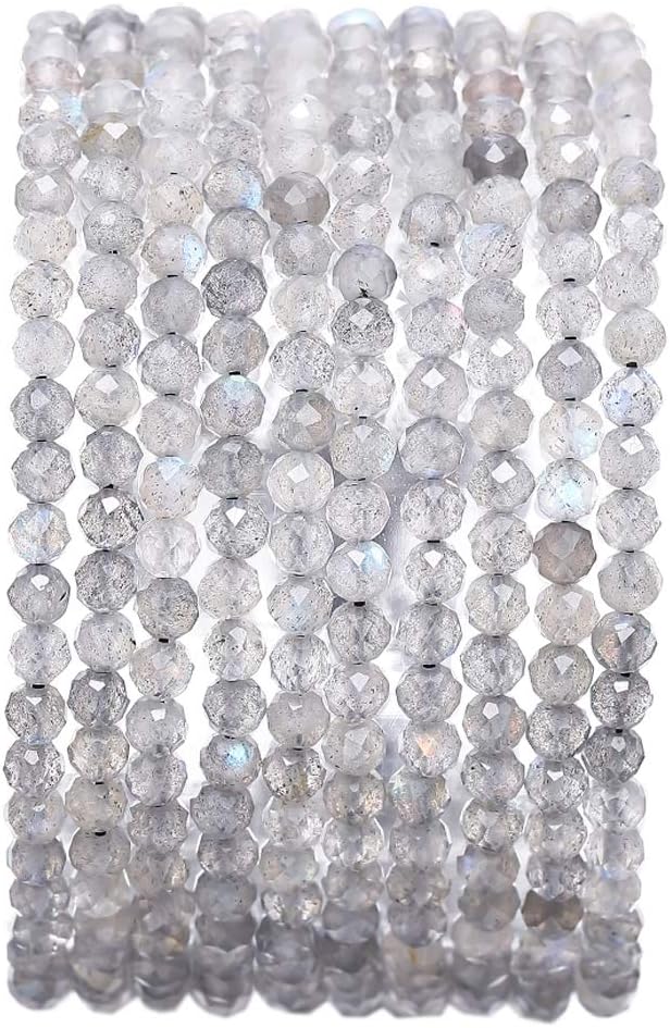 Faceted Natural Spectrolite Stone Round Loose Semi Gemstone Beads by Beadia