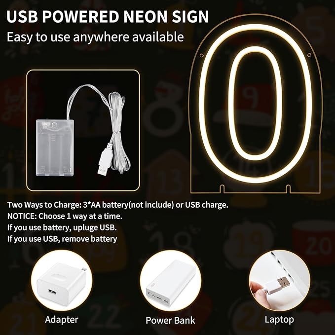 Number 0 LED Neon Sign Backdrop Birthday Party Decoration, 11.3" Height Warm - Image 2