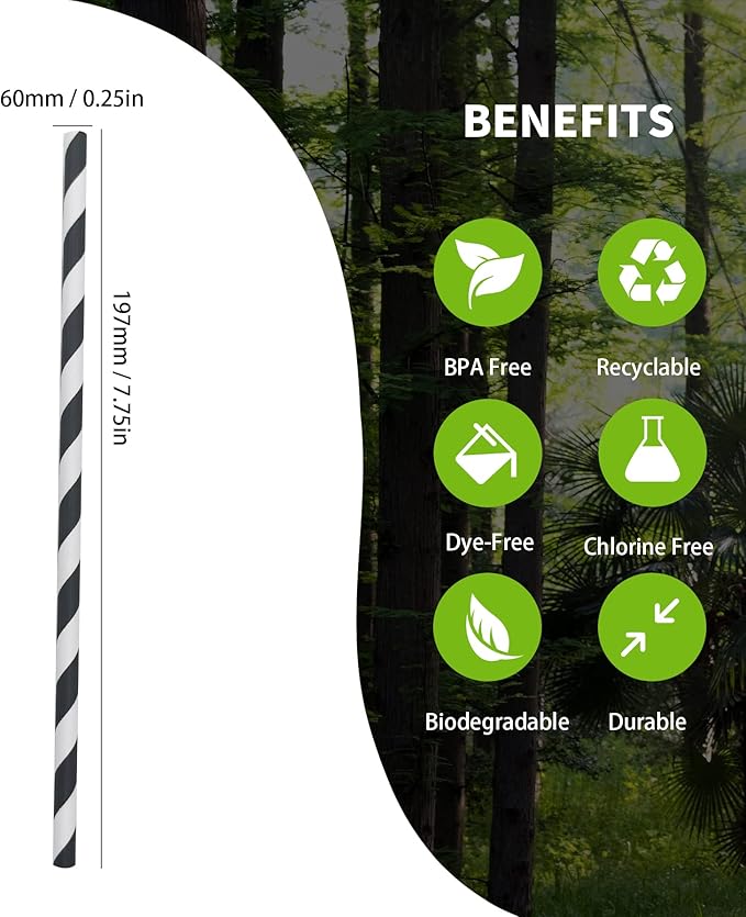 Biodegradable Black Striped Paper Straws - Image 3