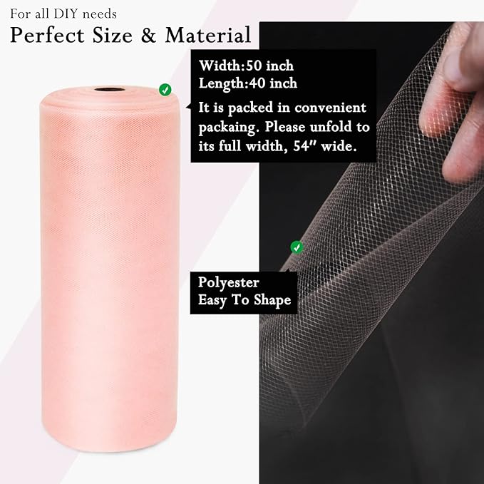 Blush Tulle Fabric Rolls 54 Inch by 40 Yards Tulle Bolt Spool - Image 2