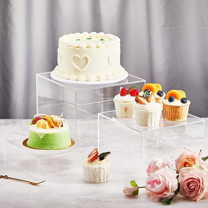 Leinuosen 7 Pcs Large Buffet Risers Set 6" to 12" Acrylic Display Box Catering - Image 3