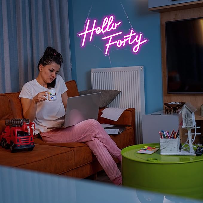 Hello Forty Neon Sign 40th Birthday Dimmable Neon Sign Pink Letters Neon Lights - Image 7