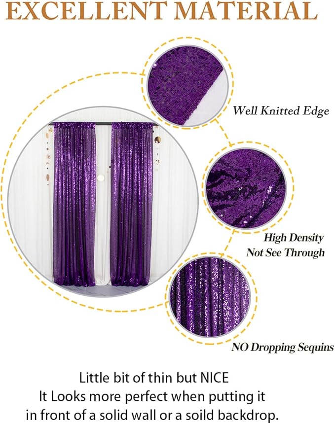 ShinyBeauty Sequin Curtains 2 Panels Purple 2FTx8FT Sequin Photo Backdrop Royal - Image 5