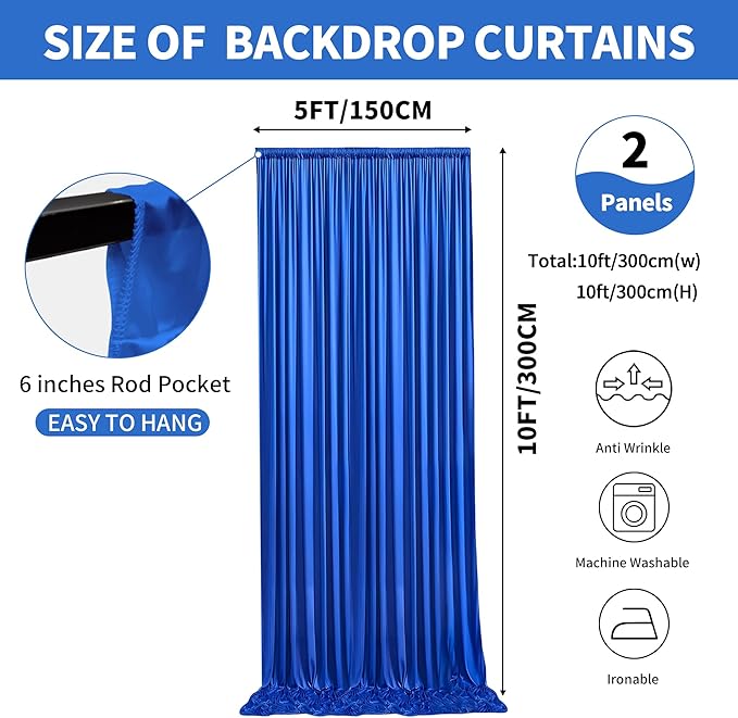 10x10ft Backdrop Curtains for Parties, 2 Panels 5x10ft Photography Backdrop - Image 2