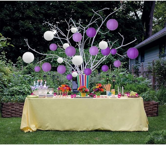 BEISHIDA 21 Pcs Lavender Purple White Round Paper Lanterns Decorative Hanging - Image 4