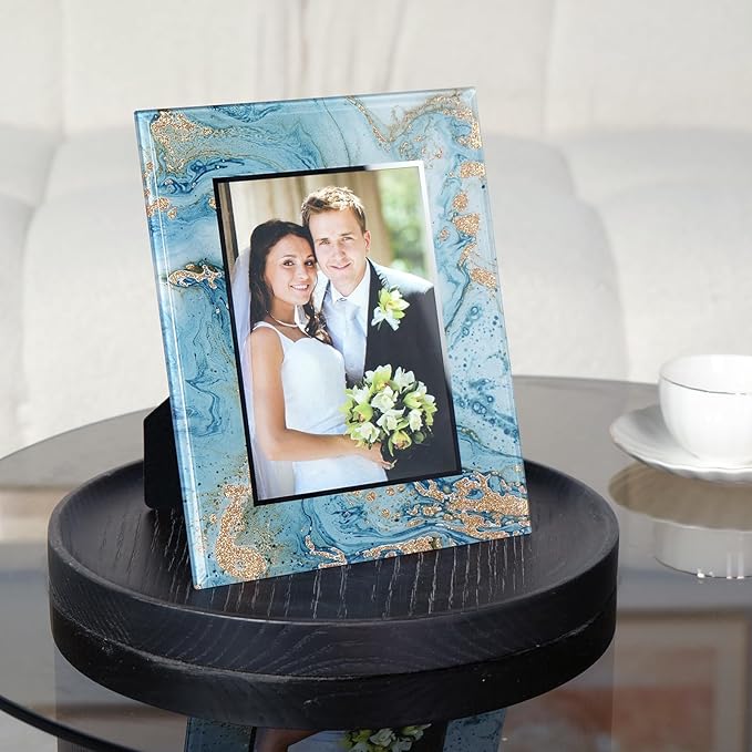 Cuspin 5x7 Blue Picture Frame, Luxury Blue and Gold Glass Wedding Frame 8x10 - Image 7