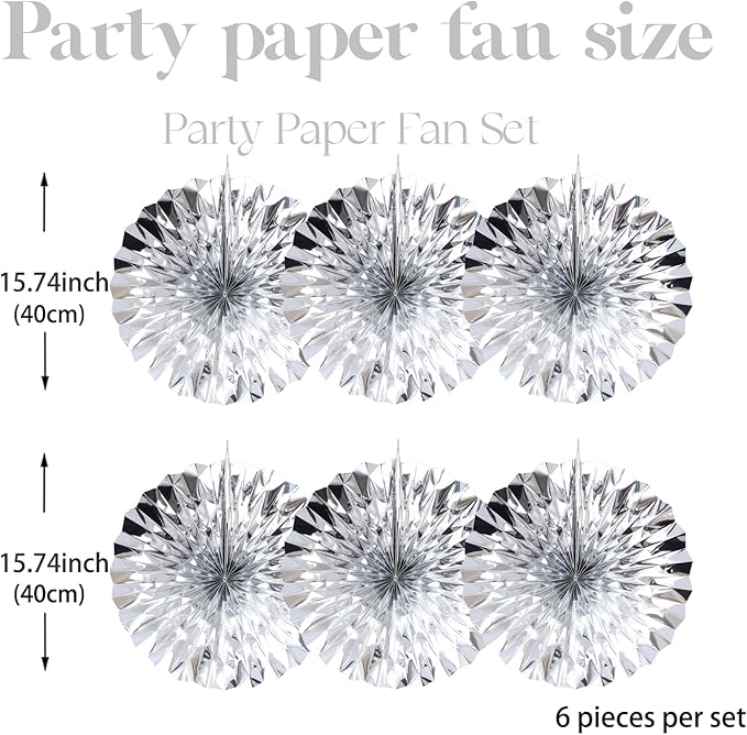 Silver Birthday Decorations, DIY Silver Paper Fans Hanging Decoration, - Image 2