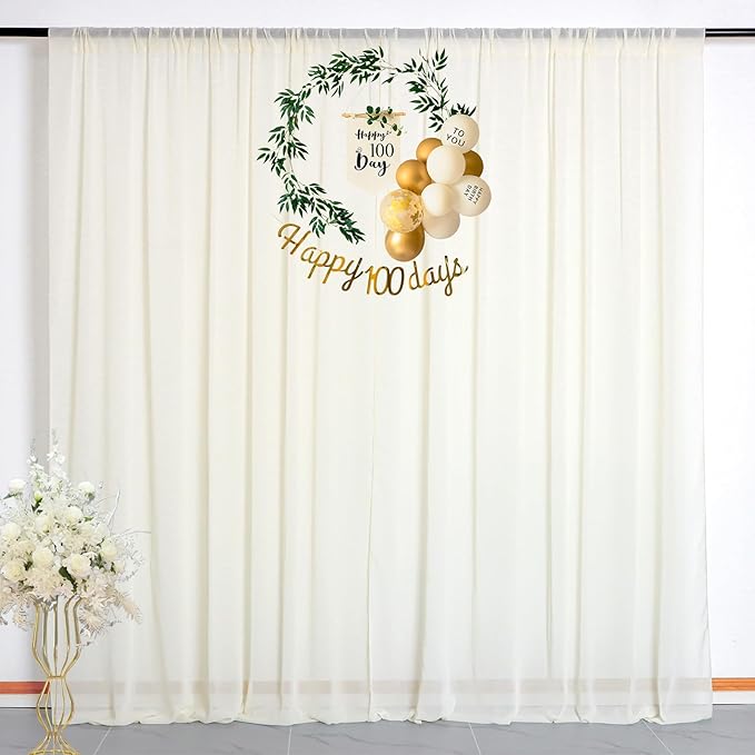 DUOBAO Ivory Chiffon Curtains Baby Shower Background 2 Panels - Image 4