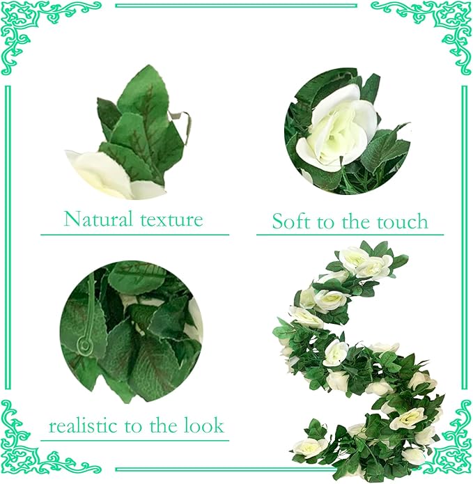 4 Pack Artificial Rose Vine Garland Fake Roses Flowers Plants Vines Hanging - Image 4