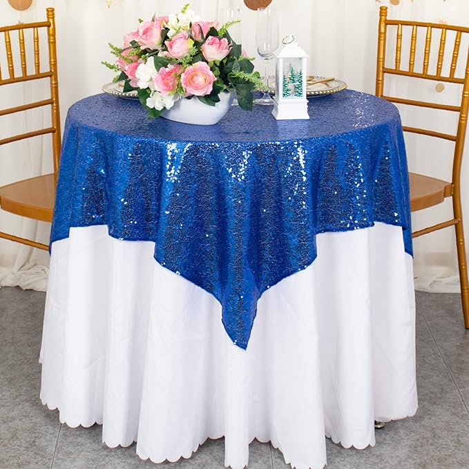 ShinyBeauty Sparkling Royal Blue Sequin Tablecloth 54x54 Inch by ShinyBeauty