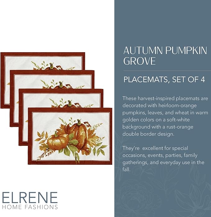 Elrene Home Fashions Autumn Pumpkin Grove Fall Placemat, Seasonal Table Decor - Image 3
