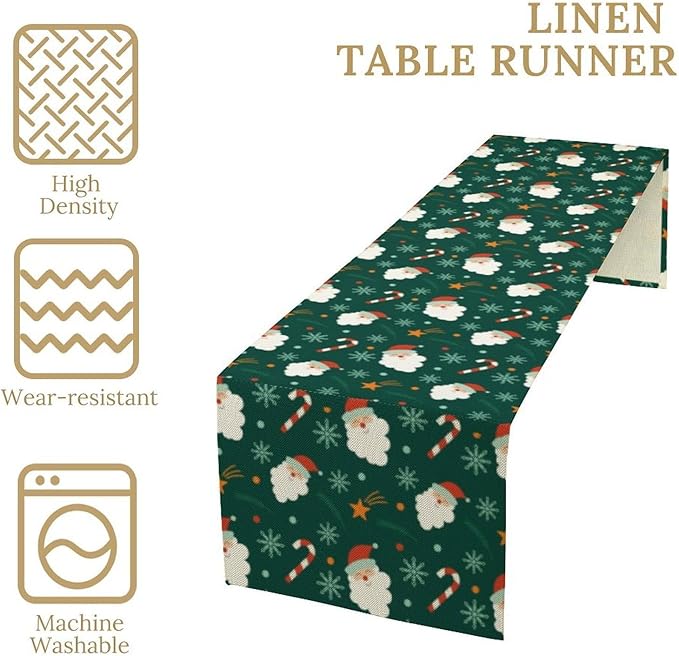 Christmas Table Runner, Seasonal Winter Xmas Holiday Green Table Cloth Kitchen - Image 4