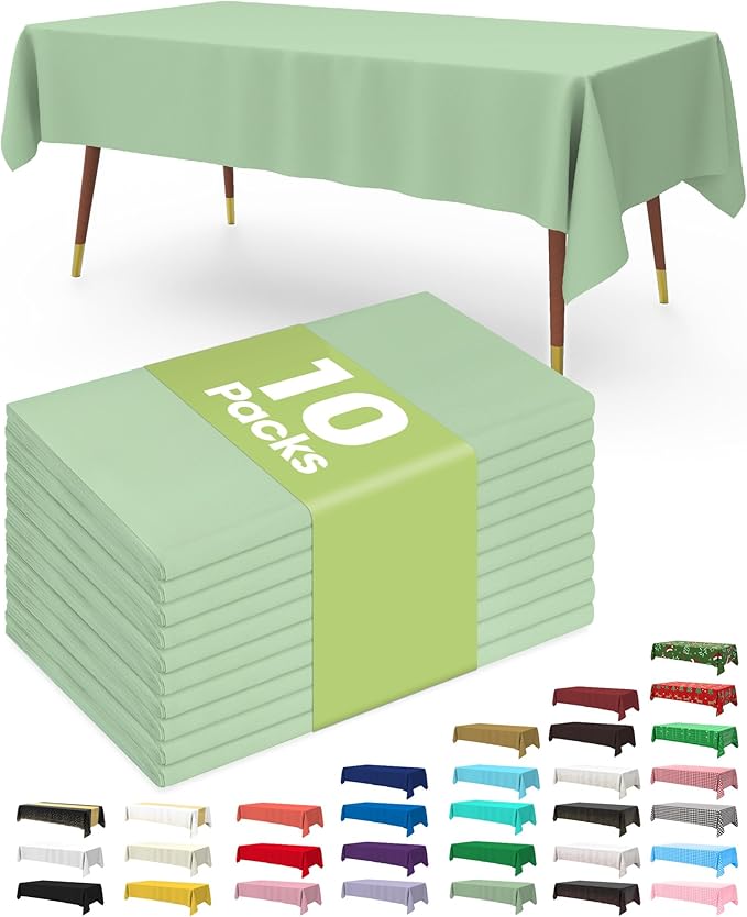 Pureegg Plastic Table Cloth Disposable 10 Pack, 54 x 108 Inch Table Cloths by Pureegg