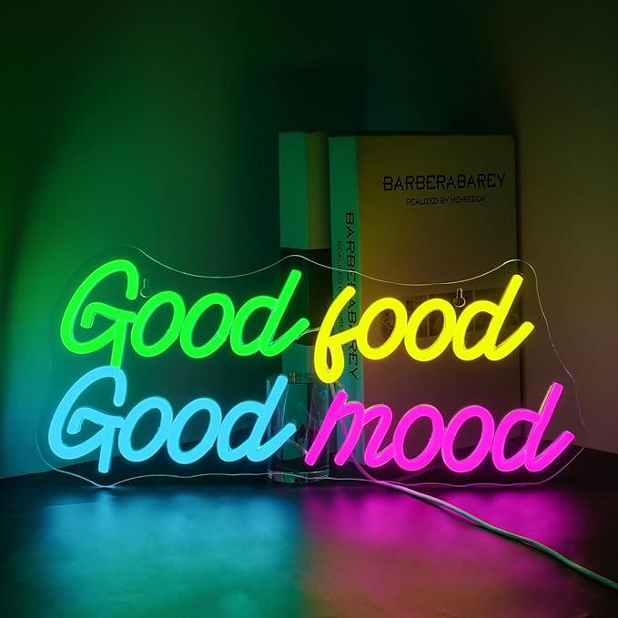 Looklight Good Food Good Mood Neon Sign, Letter Neon Signs by LooklightNeonSign