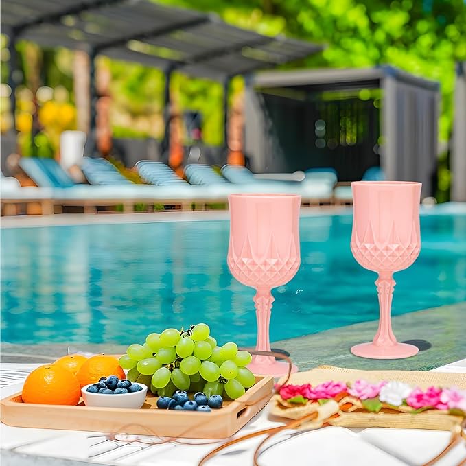 Plastic Vintage Wine Glasses 7OZ Plastic Goblets Vintage Drinking Glasses 24PCS - Image 2