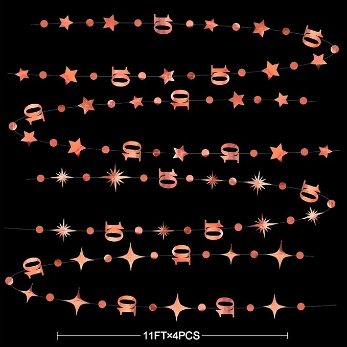 Rose Gold 10th Birthday Decorations Number 10 Circle Dot Twinkle Star Garland - Image 2