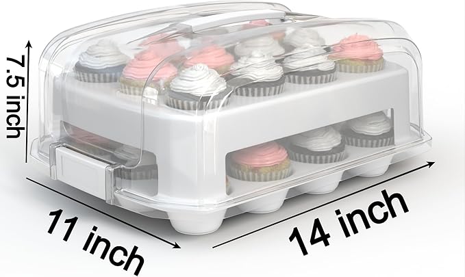 Cupcake Carrier, EXTRA LARGE LID, Muffin Traveler Two Tier Stand Reusable - Image 3