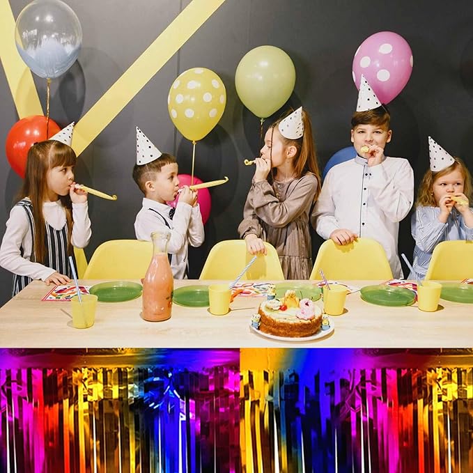 3 Pack 29 x108 Inch Rainbow Foil Fringe Table Skirts Metallic Banner - Image 4