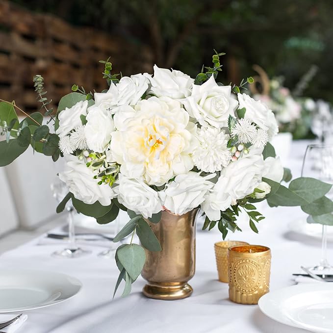 AmyHomie White Artificial Flowers Combo Silk Mix Peony Rose Hydrangea Daisy - Image 2