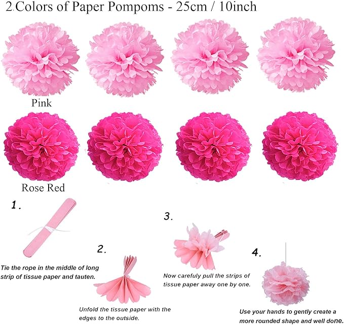 ZERODECO Party Decoration, Pom Poms Flowers, Garlands String Polka Dot and - Image 4