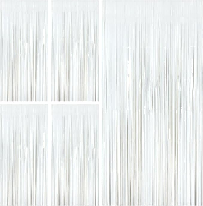 White Party Streamers Foil Fringe Backdrop Curtains Tinsel Streamers Birthday by BOMSI