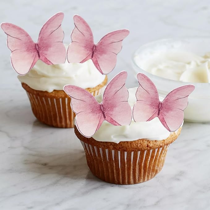 Ephlyn 48Pcs Edible Butterfly Cupcake Toppers Cute 3D Butterfly Cake Picks - Image 4